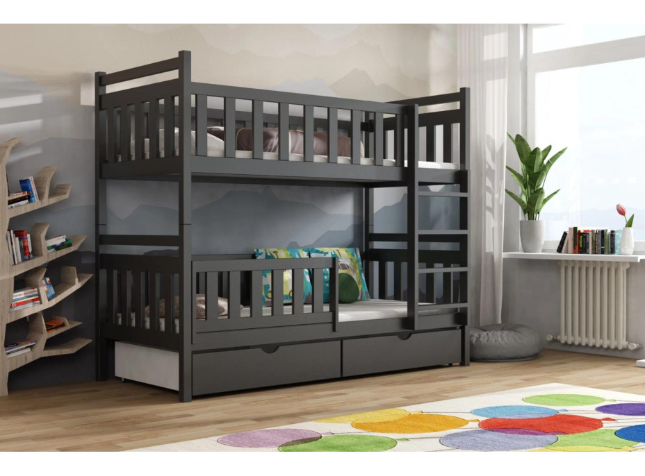 Detská poschodová posteľ z masívu borovice KAREL so šuplíkmi - 200x90 cm