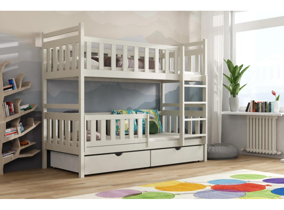 Detská poschodová posteľ z masívu borovice KAREL so šuplíkmi - 200x90 cm