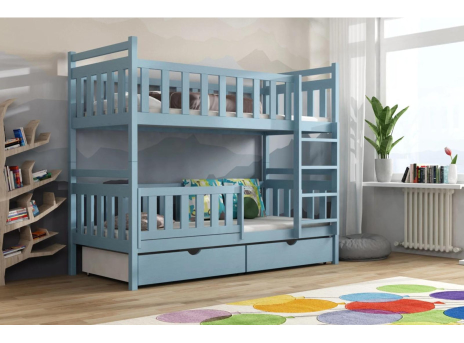 Detská poschodová posteľ z masívu borovice KAREL so šuplíkmi - 200x90 cm