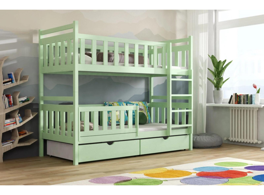 Detská poschodová posteľ z masívu borovice KAREL so šuplíkmi - 200x90 cm
