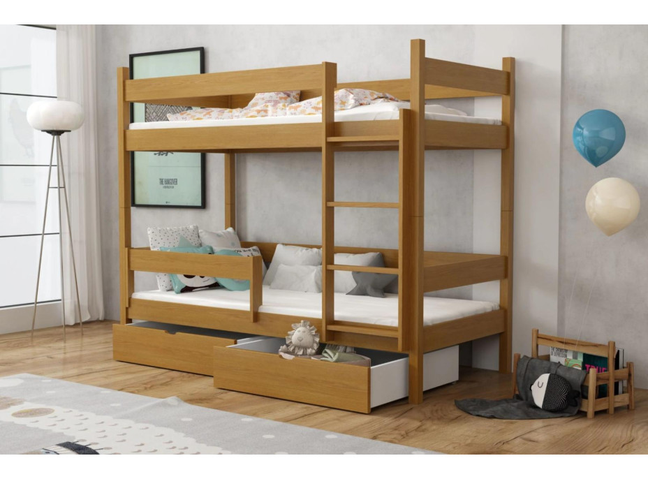 Detská poschodová posteľ z masívu borovice LEGEND so šuplíkmi - 200x90 cm