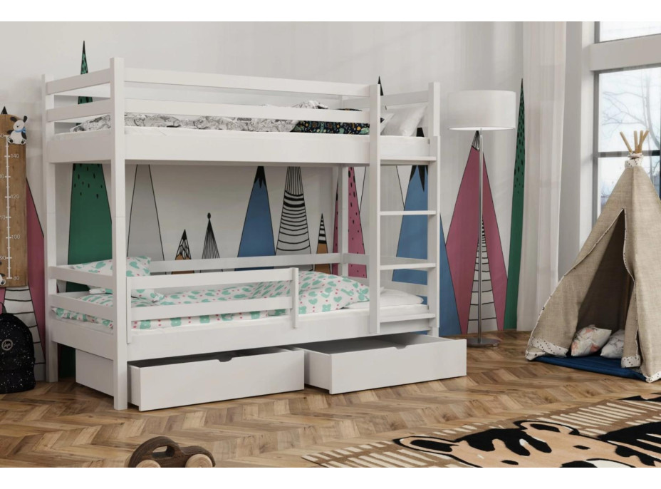 Detská poschodová posteľ z masívu borovice LEGEND PLUS so šuplíkmi - 200x90 cm