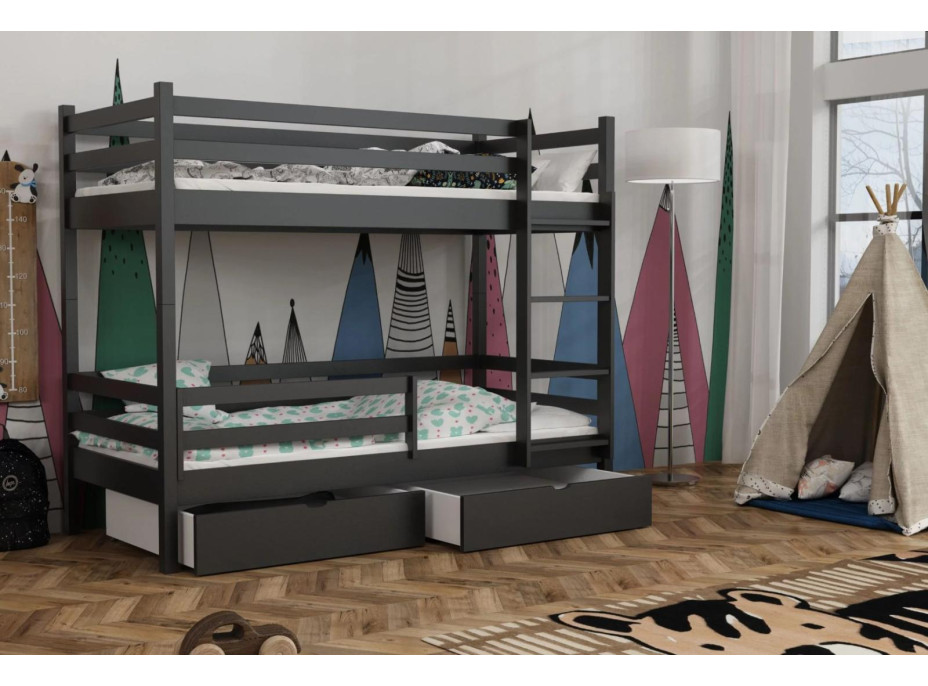 Detská poschodová posteľ z masívu borovice LEGEND PLUS so šuplíkmi - 200x90 cm