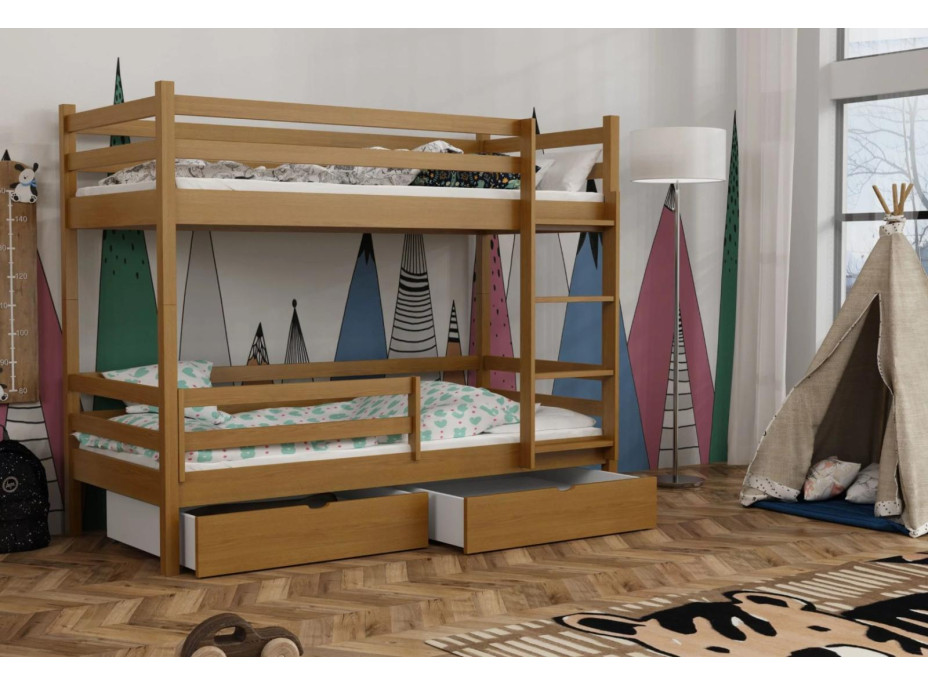 Detská poschodová posteľ z masívu borovice LEGEND PLUS so šuplíkmi - 200x90 cm