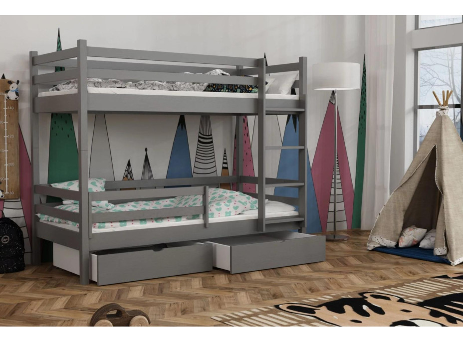 Detská poschodová posteľ z masívu borovice LEGEND PLUS so šuplíkmi - 200x90 cm