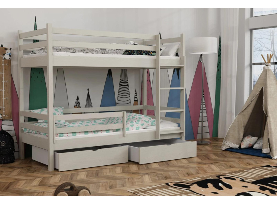 Detská poschodová posteľ z masívu borovice LEGEND PLUS so šuplíkmi - 200x90 cm