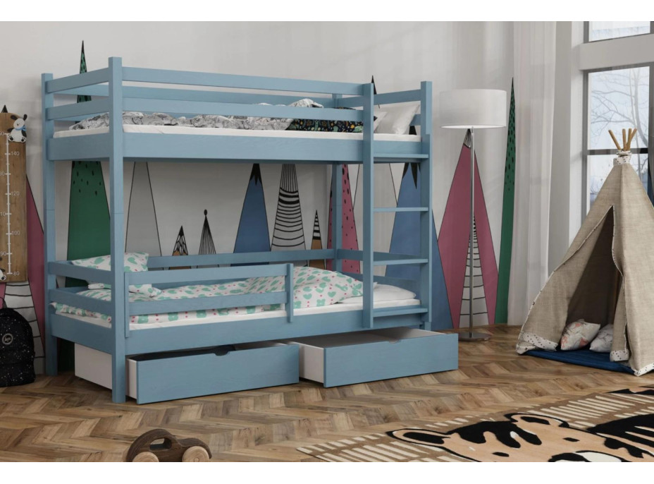 Detská poschodová posteľ z masívu borovice LEGEND PLUS so šuplíkmi - 200x90 cm