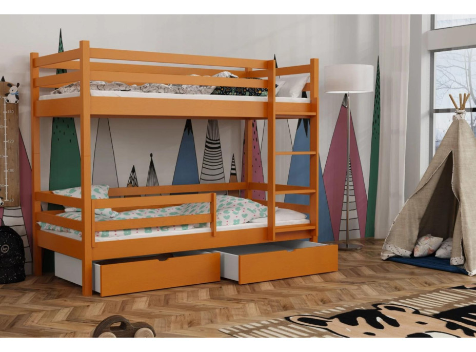 Detská poschodová posteľ z masívu borovice LEGEND PLUS so šuplíkmi - 200x90 cm