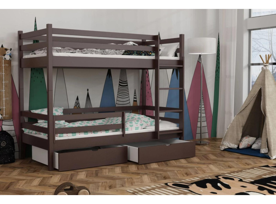 Detská poschodová posteľ z masívu borovice LEGEND PLUS so šuplíkmi - 200x90 cm