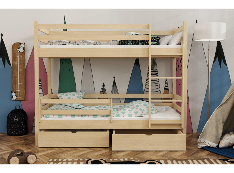 Detská poschodová posteľ z masívu borovice LEGEND PLUS so šuplíkmi - 200x90 cm