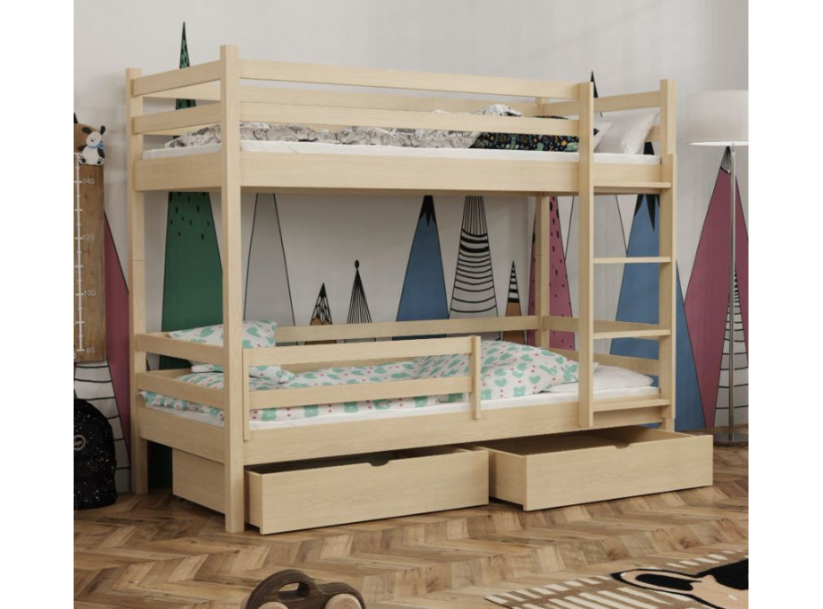 Detská poschodová posteľ z masívu borovice LEGEND PLUS so šuplíkmi - 200x90 cm