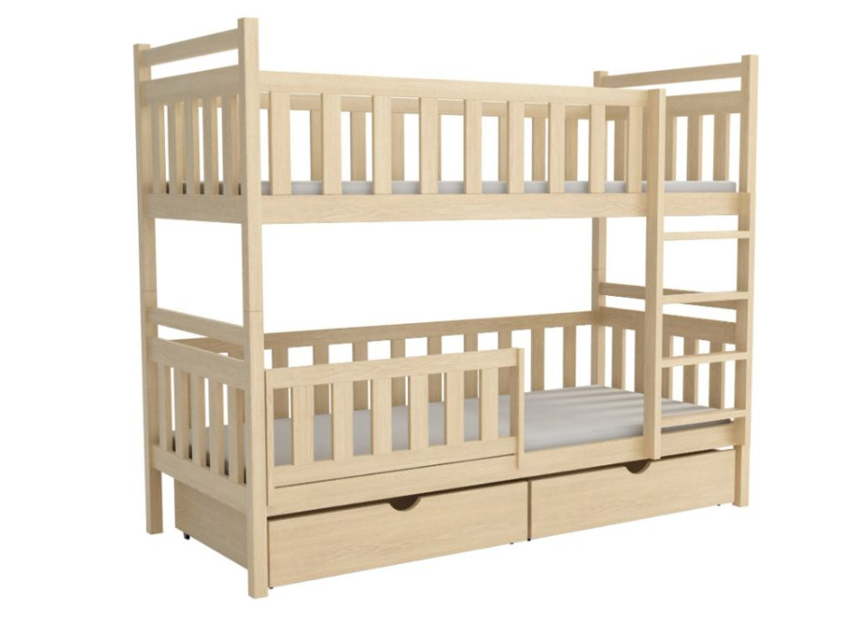 Detská poschodová posteľ z masívu borovice KAREL so šuplíkmi - 200x90 cm - ŠEDÁ