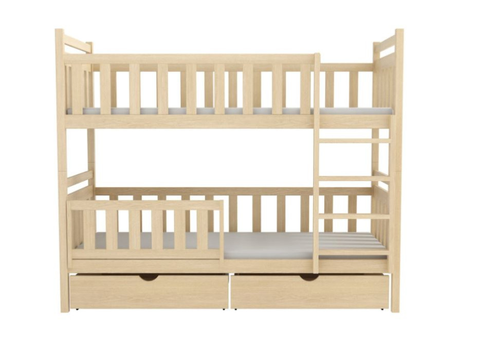 Detská poschodová posteľ z masívu borovice KAREL so šuplíkmi - 200x90 cm - ŠEDÁ