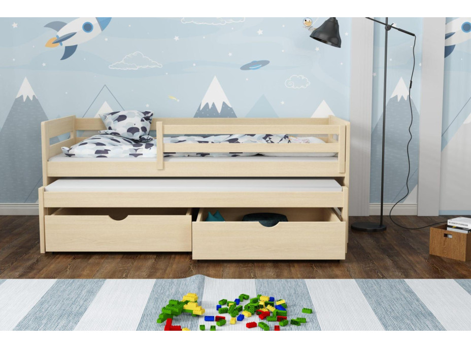Detská posteľ z masívu borovice JOLANA s prístelkou a šuplíky - 200x90 cm