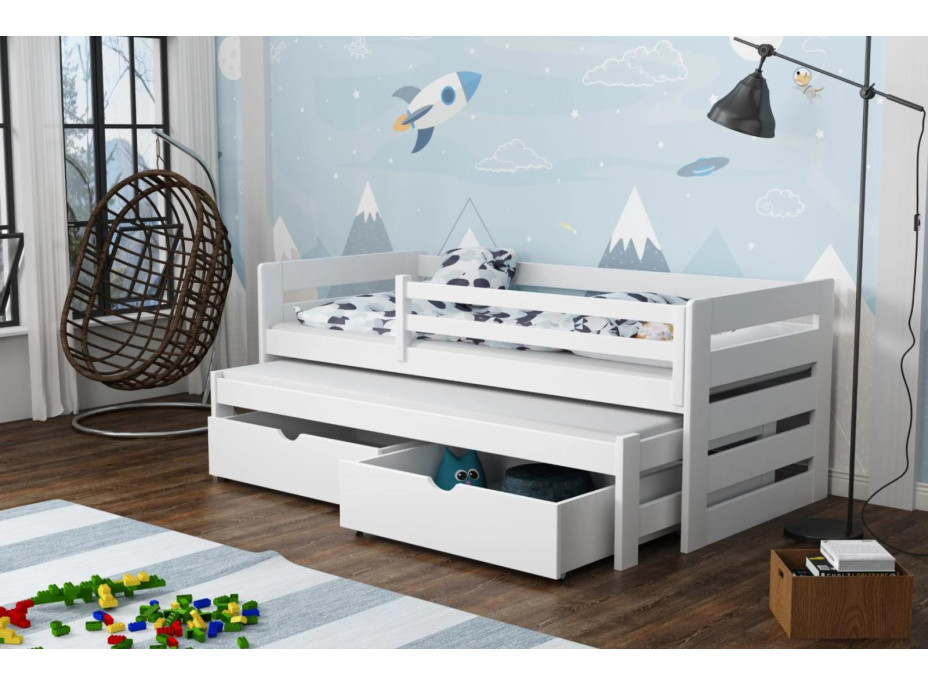 Detská posteľ z masívu borovice JOLANA s prístelkou a šuplíky - 200x90 cm