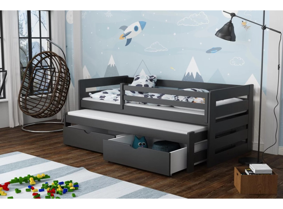 Detská posteľ z masívu borovice JOLANA s prístelkou a šuplíky - 200x90 cm