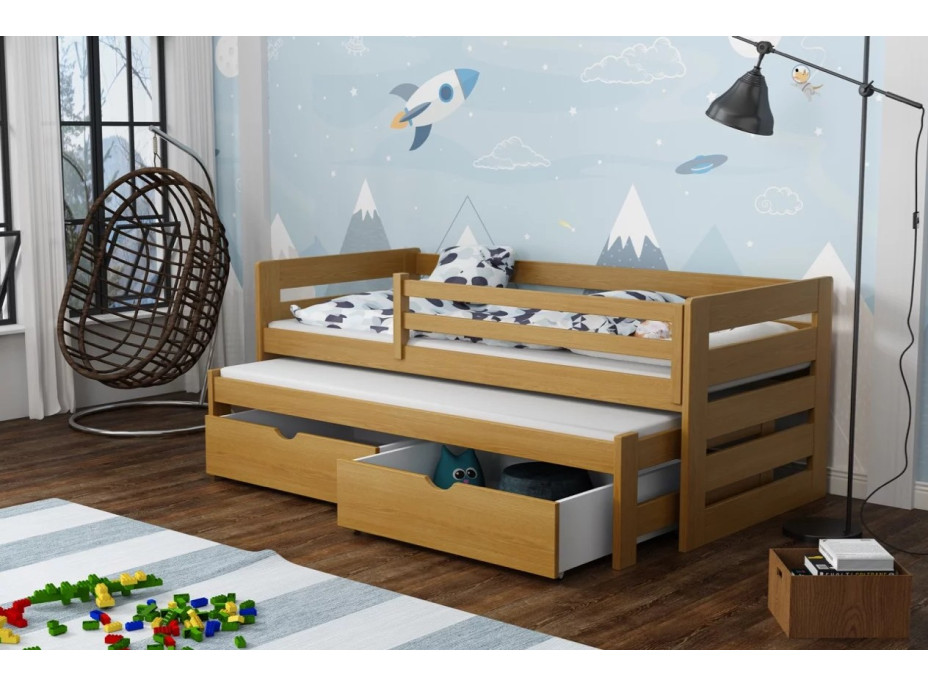 Detská posteľ z masívu borovice JOLANA s prístelkou a šuplíky - 200x90 cm