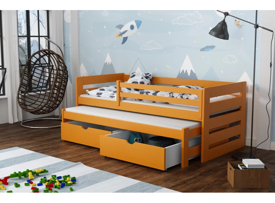 Detská posteľ z masívu borovice JOLANA s prístelkou a šuplíky - 200x90 cm