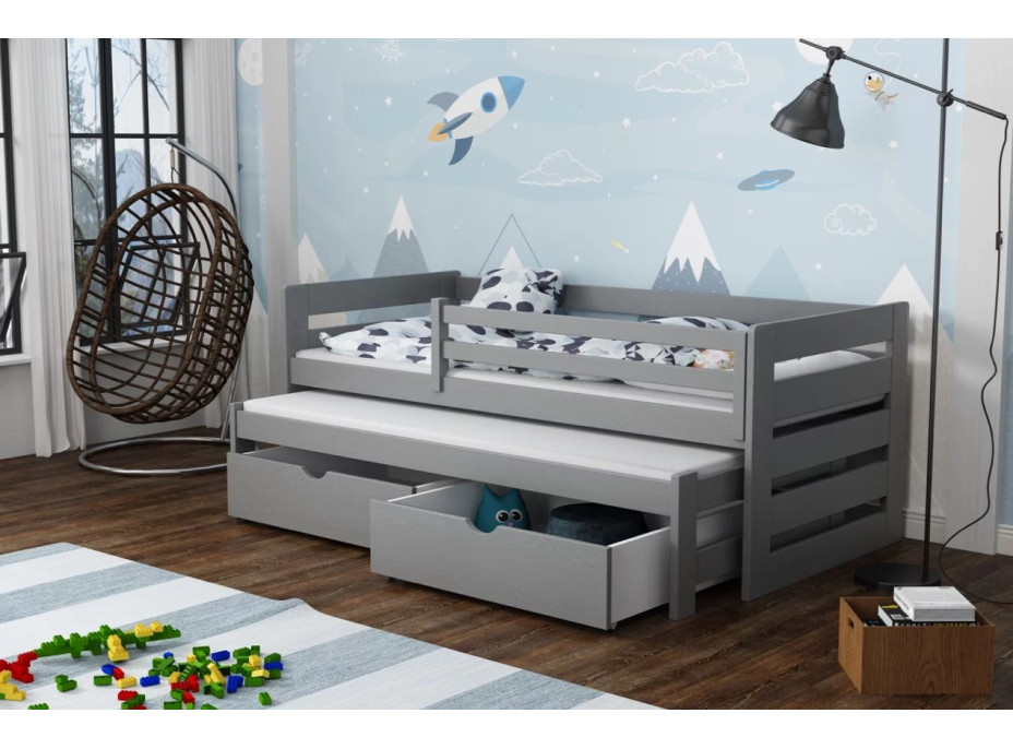 Detská posteľ z masívu borovice JOLANA s prístelkou a šuplíky - 200x90 cm