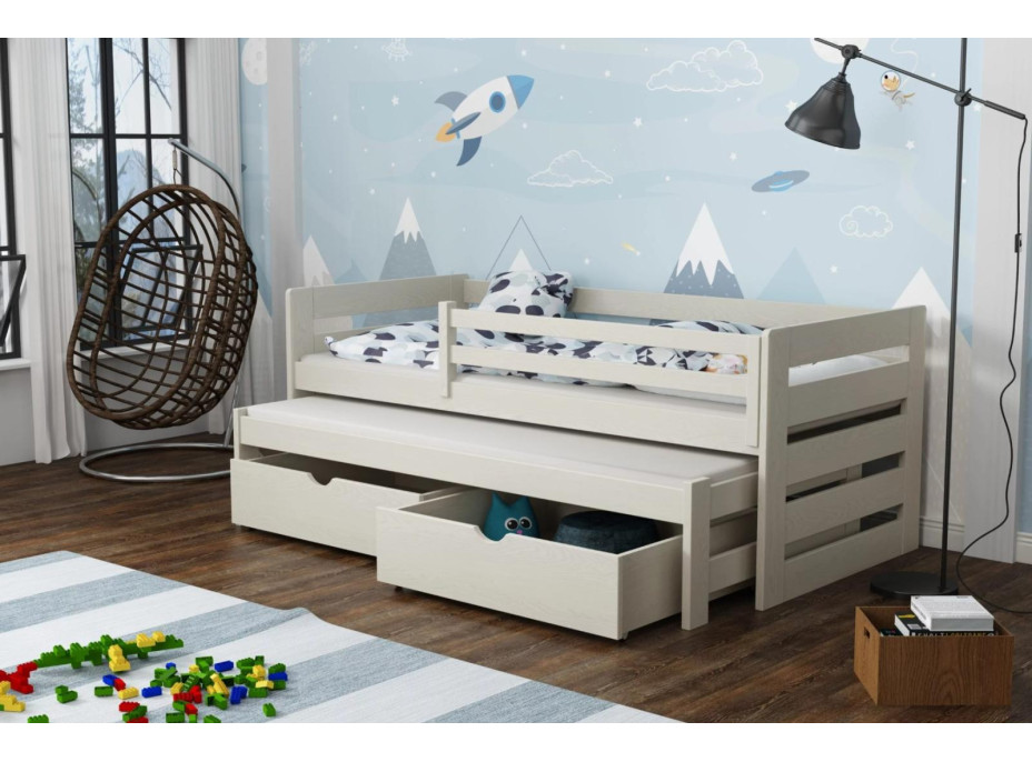 Detská posteľ z masívu borovice JOLANA s prístelkou a šuplíky - 200x90 cm