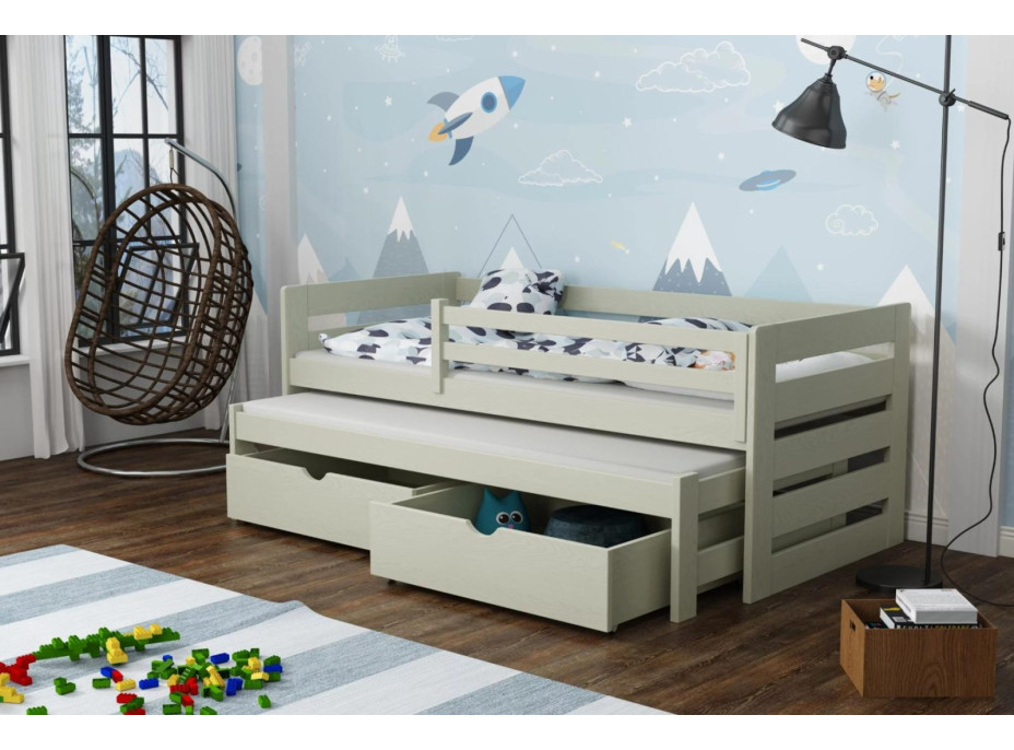Detská posteľ z masívu borovice JOLANA s prístelkou a šuplíky - 200x90 cm