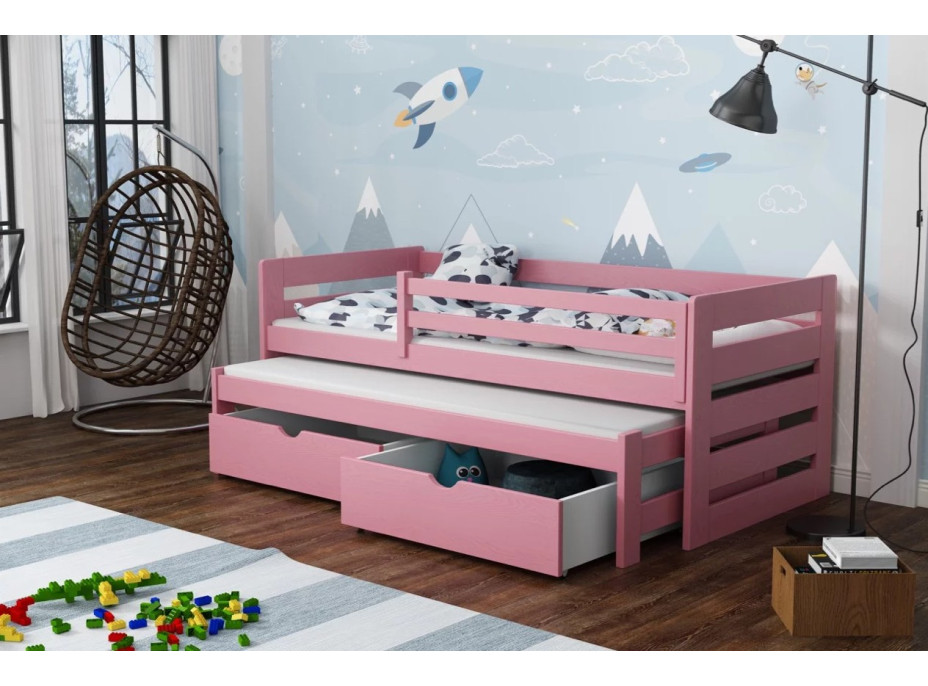 Detská posteľ z masívu borovice JOLANA s prístelkou a šuplíky - 200x90 cm