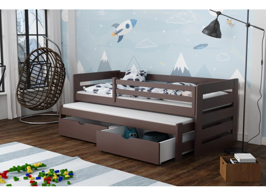 Detská posteľ z masívu borovice JOLANA s prístelkou a šuplíky - 200x90 cm