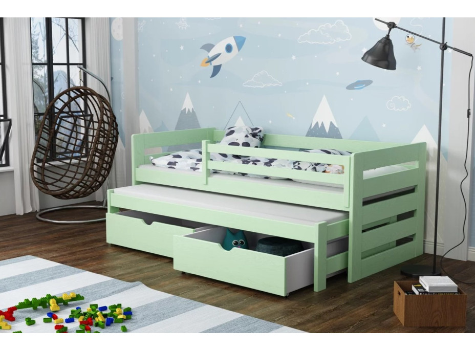 Detská posteľ z masívu borovice JOLANA s prístelkou a šuplíky - 200x90 cm