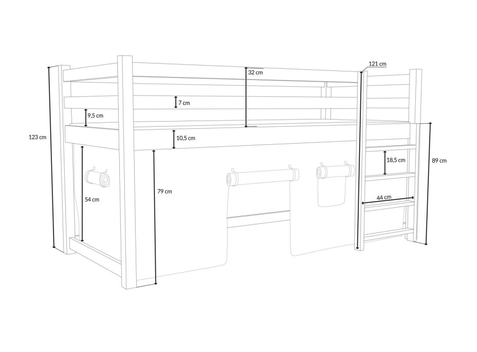 Detská vyvýšená posteľ z masívu borovice PORTO - 200x90 cm