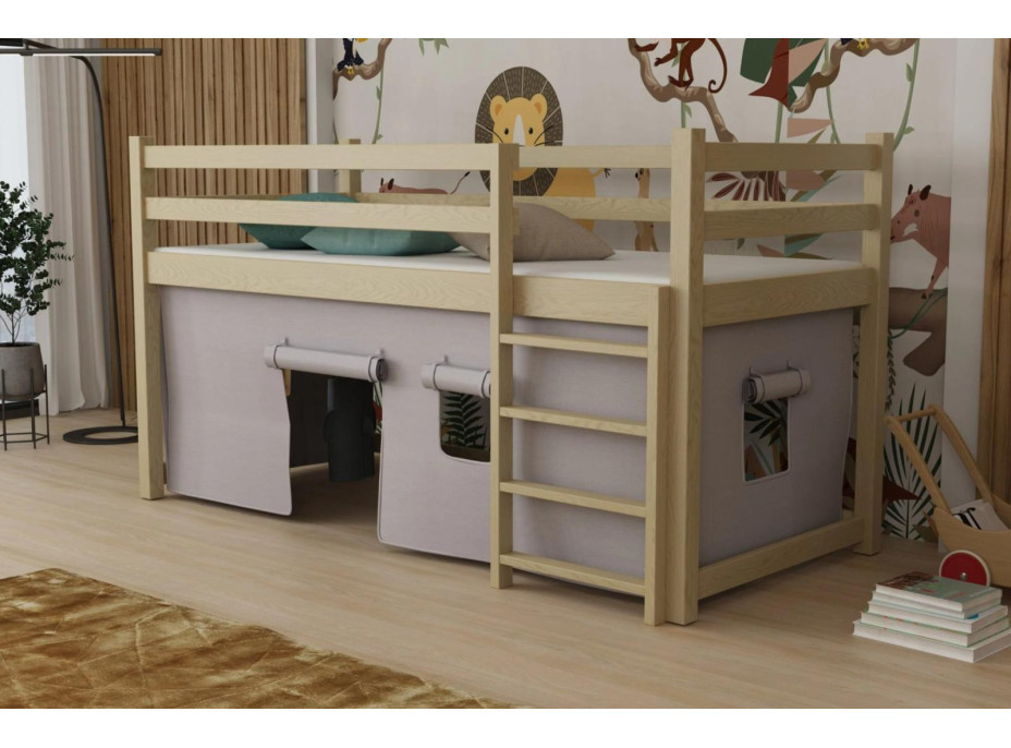 Detská vyvýšená posteľ z masívu borovice PORTO - 200x90 cm - prírodná borovica
