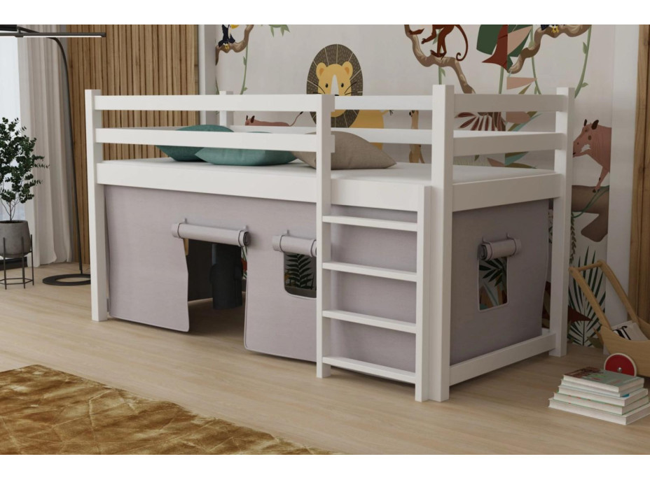 Detská vyvýšená posteľ z masívu borovice PORTO - 200x80 cm - biela