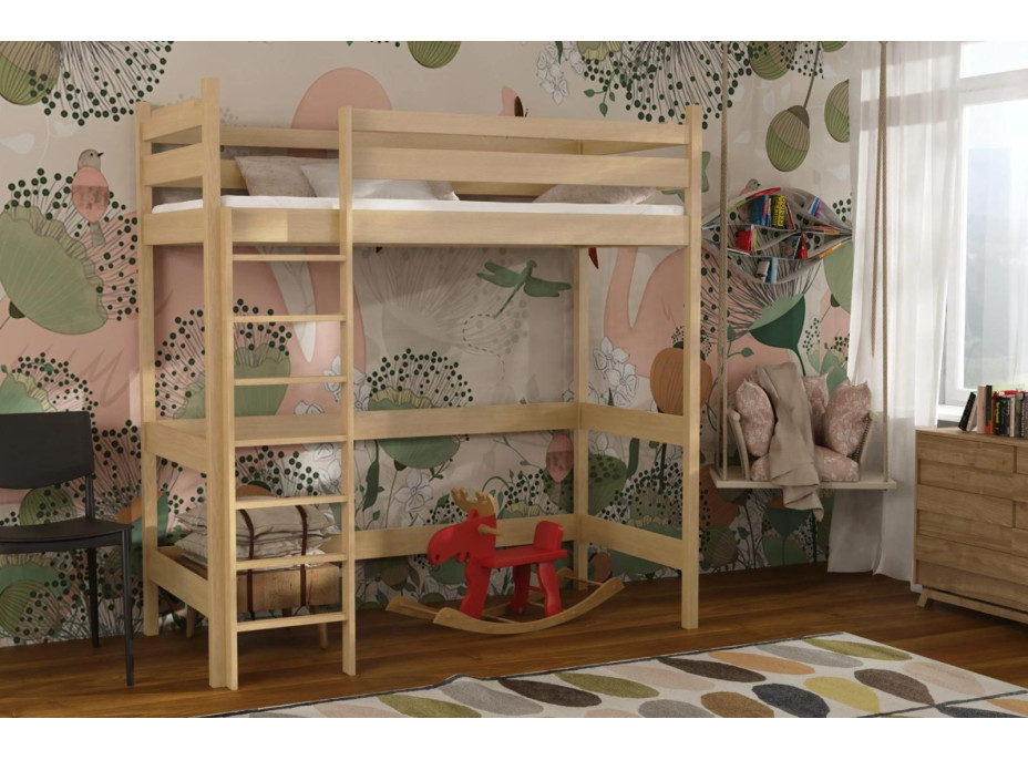 Detská vyvýšená posteľ z masívu borovice TEXAS - 200x90 cm