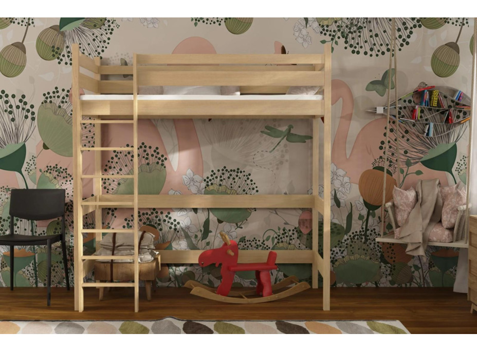 Detská vyvýšená posteľ z masívu borovice TEXAS - 200x90 cm - PRÍRODNÁ BOROVICA