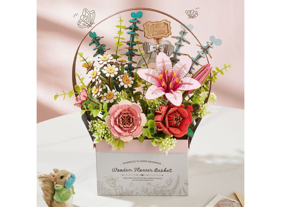 ROBOTIME Rowood 3D drevené puzzle Košík s kvetmi 428 dielikov