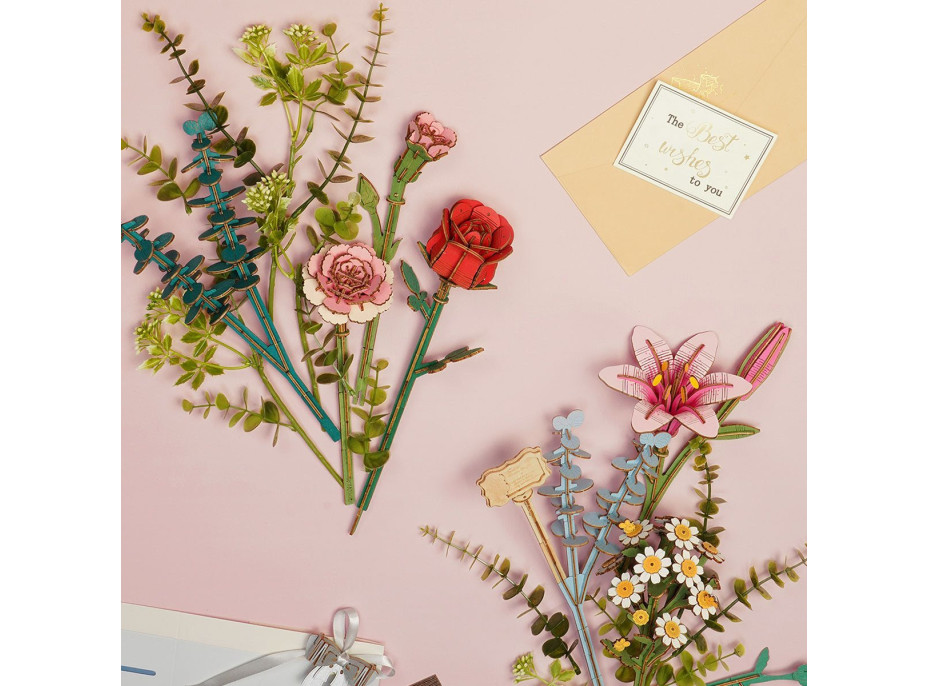 ROBOTIME Rowood 3D drevené puzzle Košík s kvetmi 428 dielikov