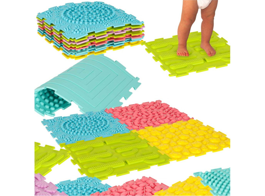 Senzorická podložka Montessori na masáž nôh 8 dielikov - pastelové farby