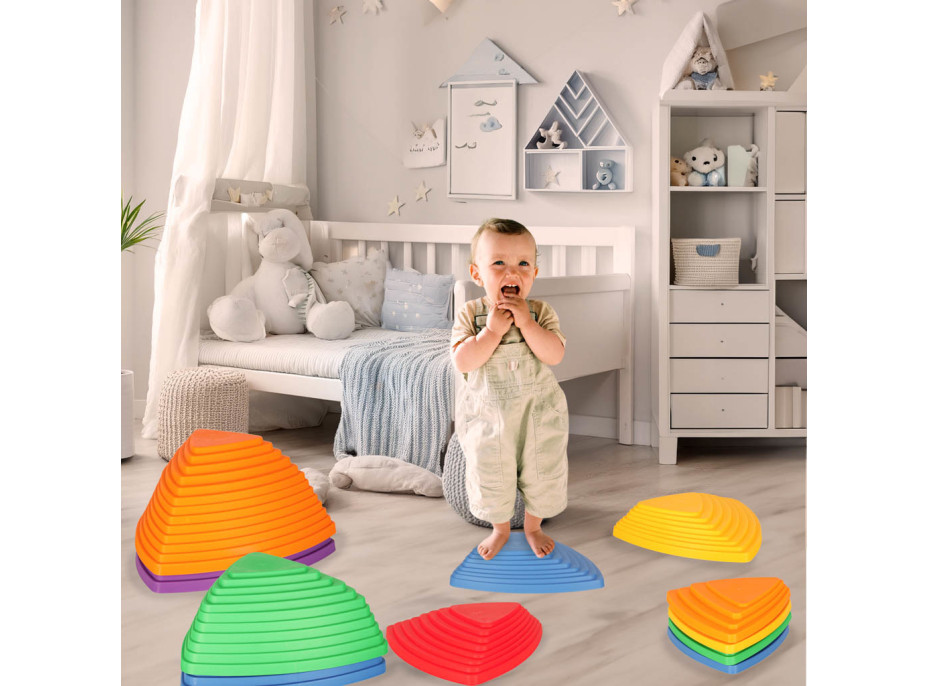 Senzorický Montessori chodník Riečne kamene pre tréning rovnováhy 11 prvkov - farebná