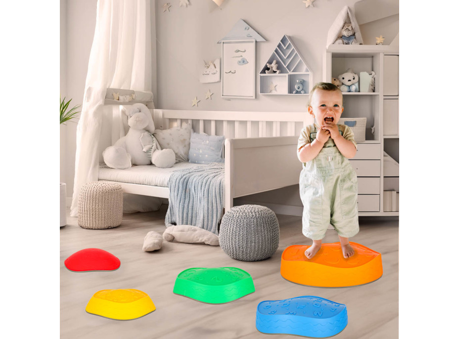 Senzorický Montessori chodník Riečne kamene pre tréning rovnováhy 5 prvkov - farebná