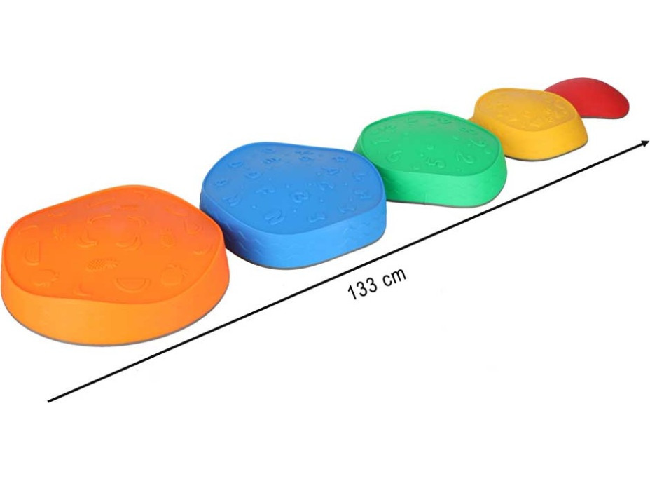 Senzorický Montessori chodník Riečne kamene pre tréning rovnováhy 5 prvkov - farebná