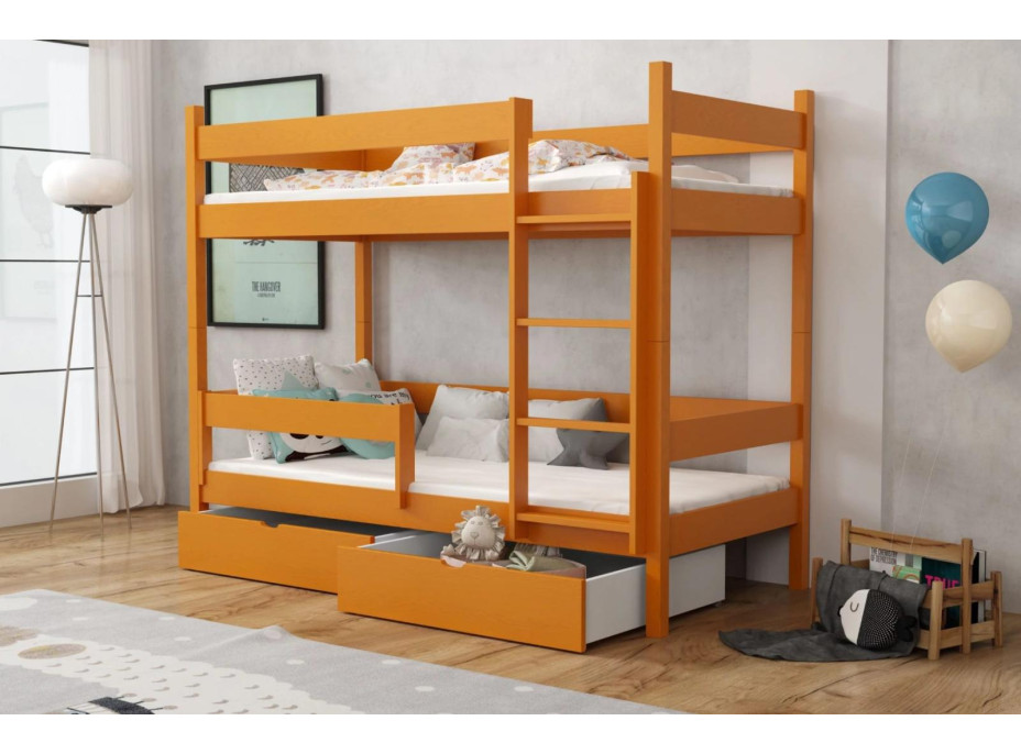 Detská poschodová posteľ z masívu borovice LEGEND so šuplíkmi - 200x90 cm