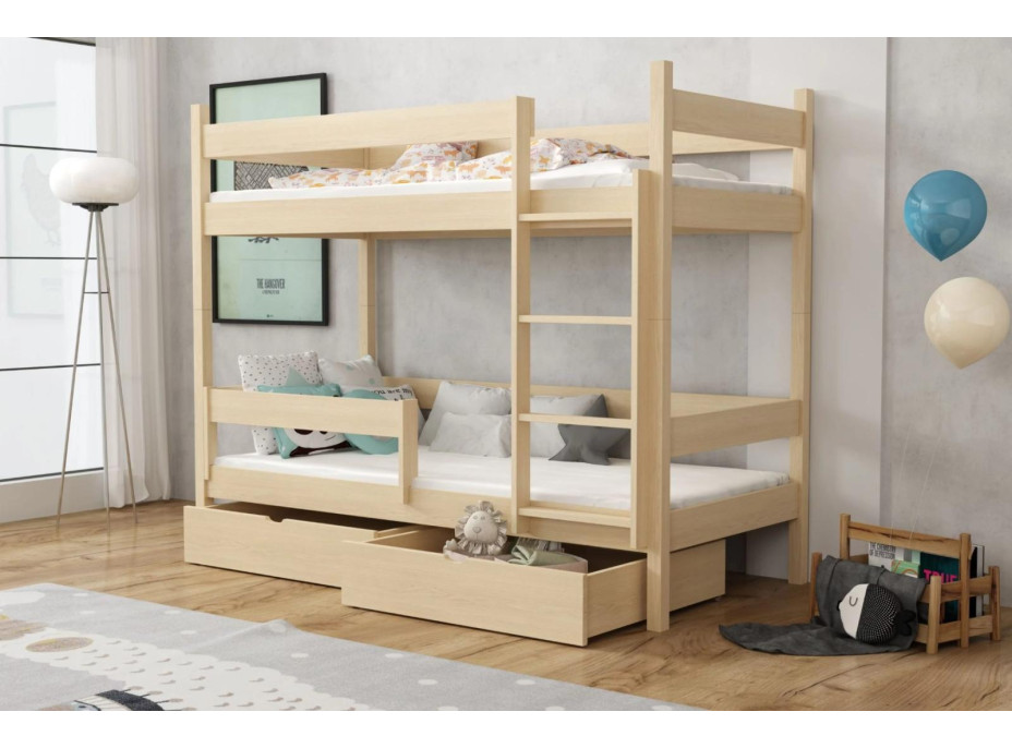 Detská poschodová posteľ z masívu borovice LEGEND so šuplíkmi - 180x80 cm