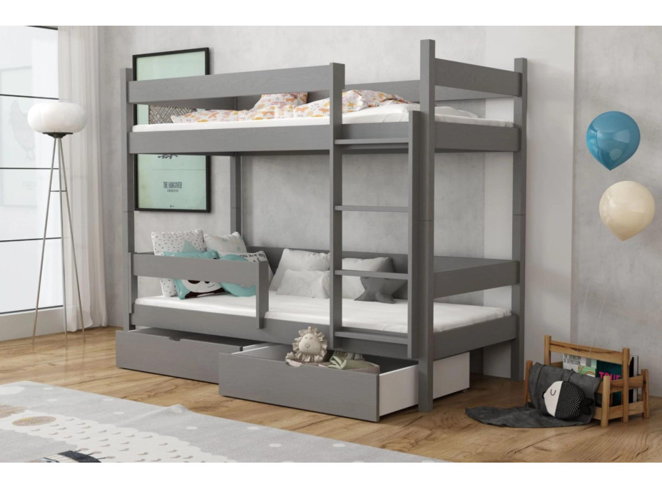 Detská poschodová posteľ z masívu borovice LEGEND so šuplíkmi - 200x90 cm