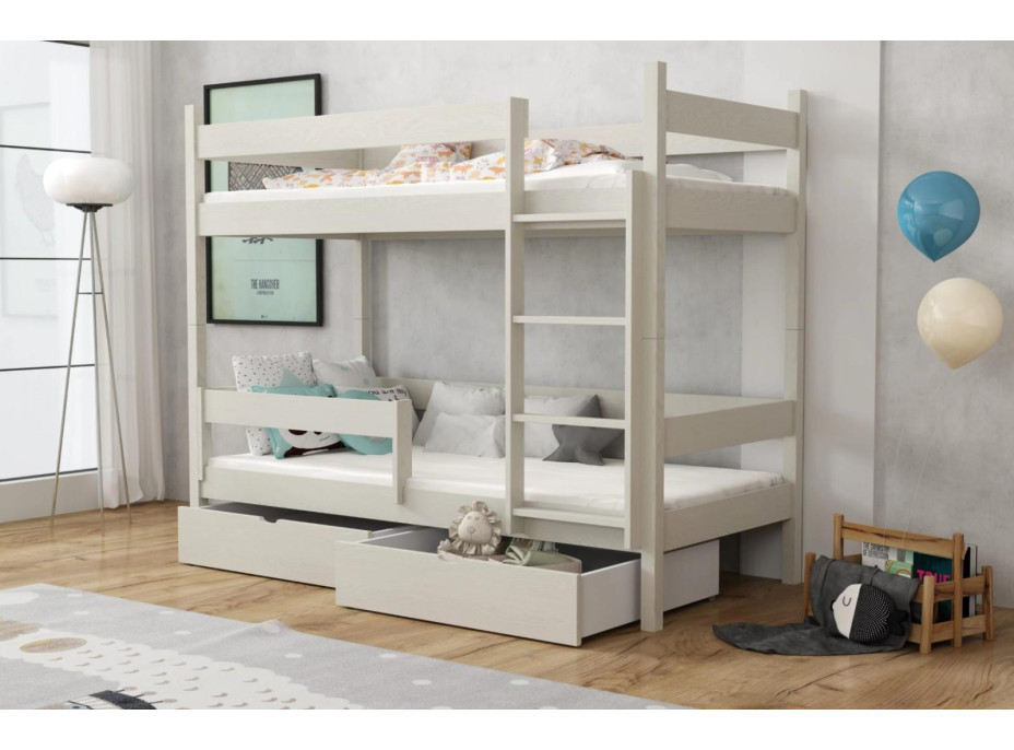 Detská poschodová posteľ z masívu borovice LEGEND so šuplíkmi - 200x90 cm