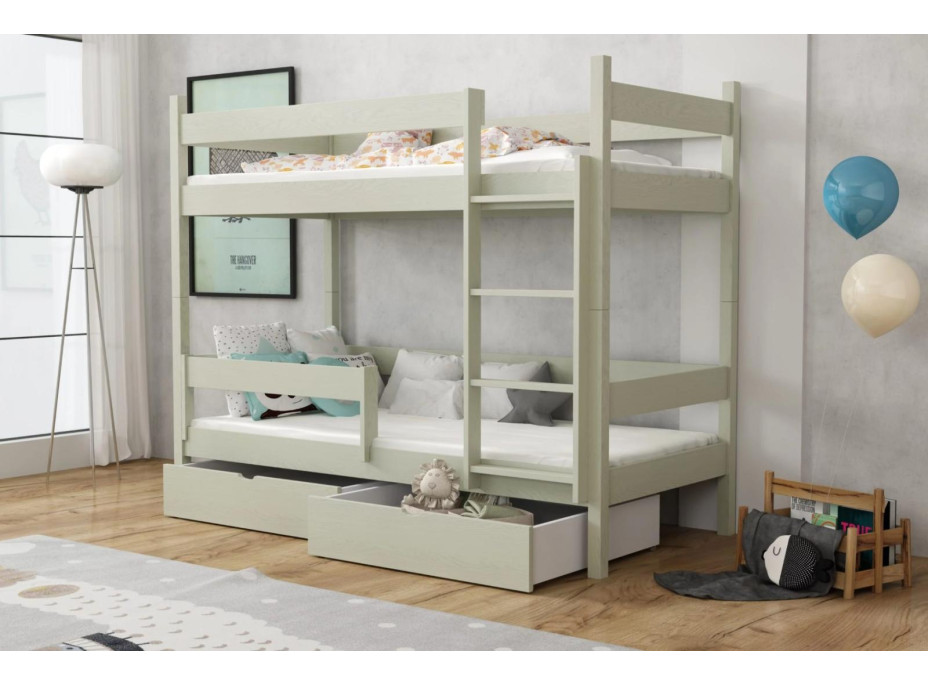Detská poschodová posteľ z masívu borovice LEGEND so šuplíkmi - 200x90 cm
