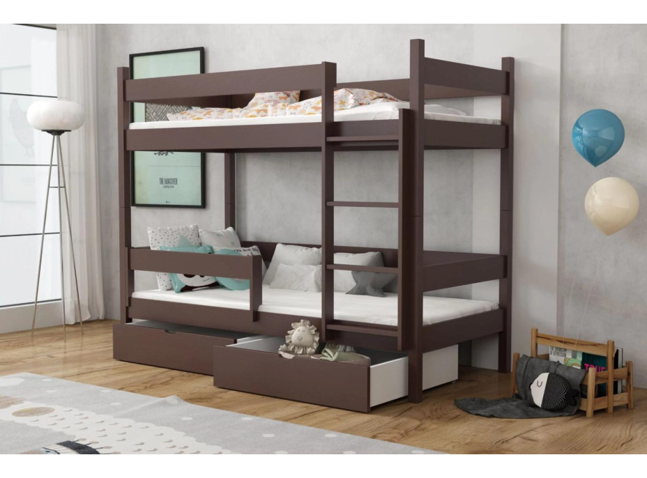 Detská poschodová posteľ z masívu borovice LEGEND so šuplíkmi - 200x90 cm