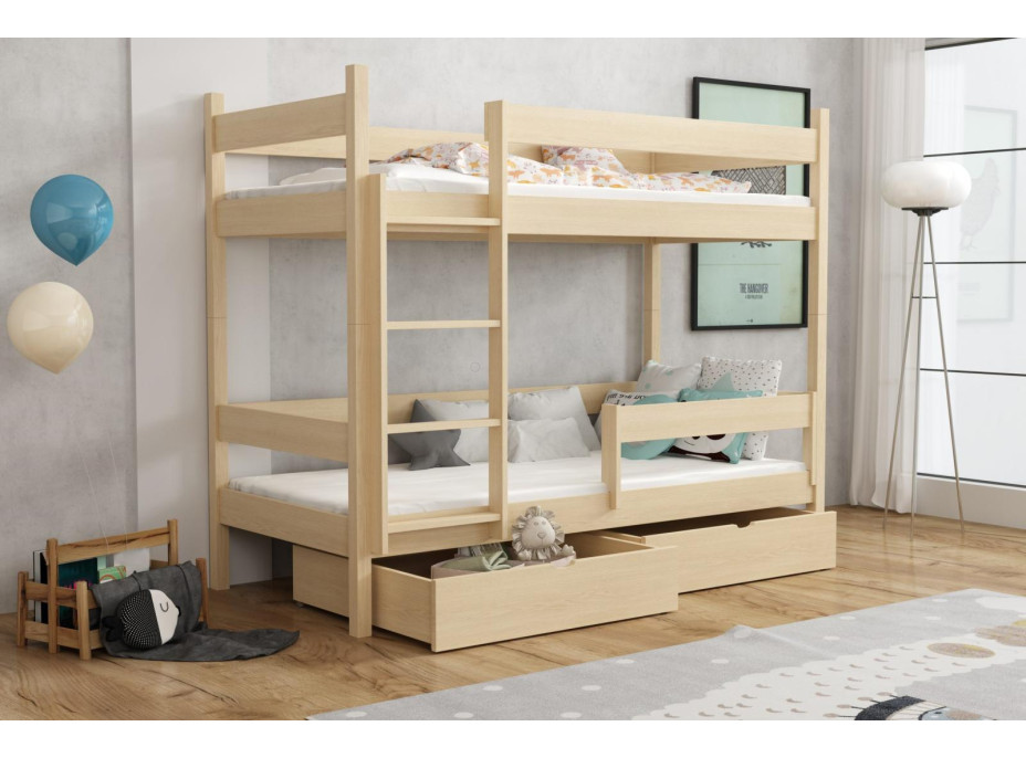 Detská poschodová posteľ z masívu borovice LEGEND so šuplíkmi - 180x80 cm