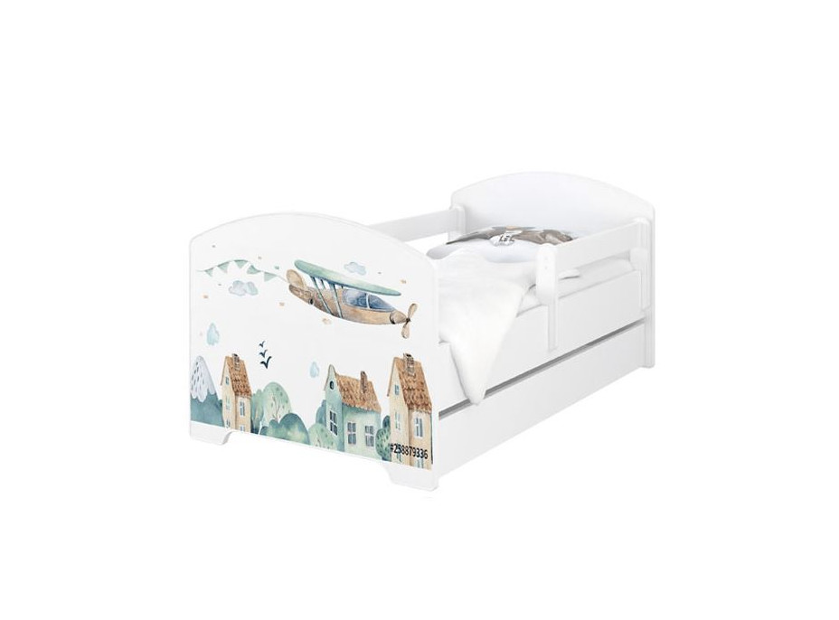 Detská posteľ OSKAR - 180x80 cm - DO NEBES - so šuplíkom, 1x dlhá + 1x krátka zábrana