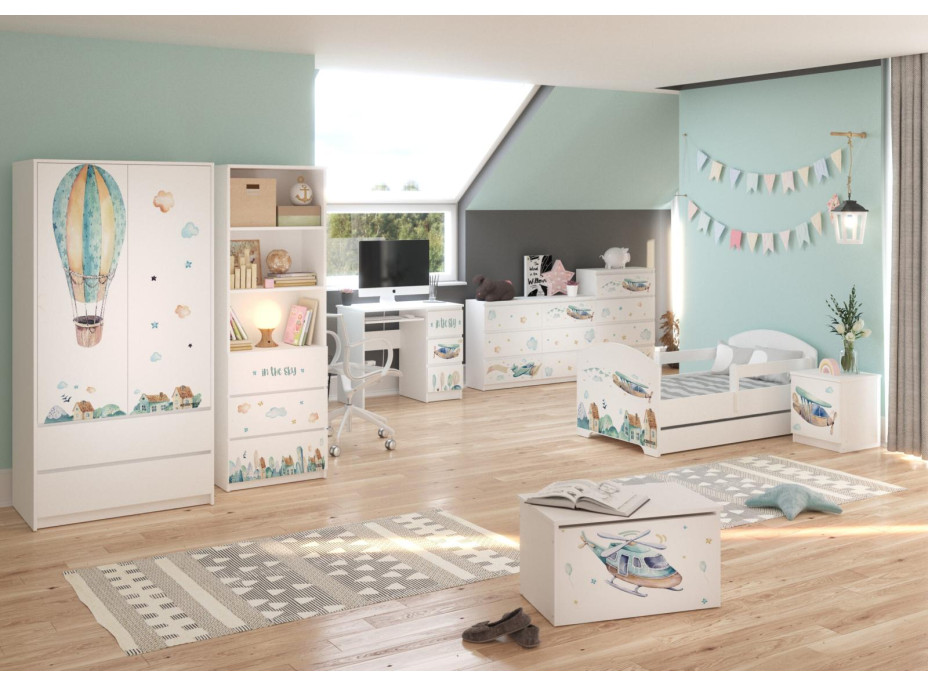 Detská posteľ OSKAR - 180x80 cm - DO NEBES - so šuplíkom, 1x dlhá + 1x krátka zábrana