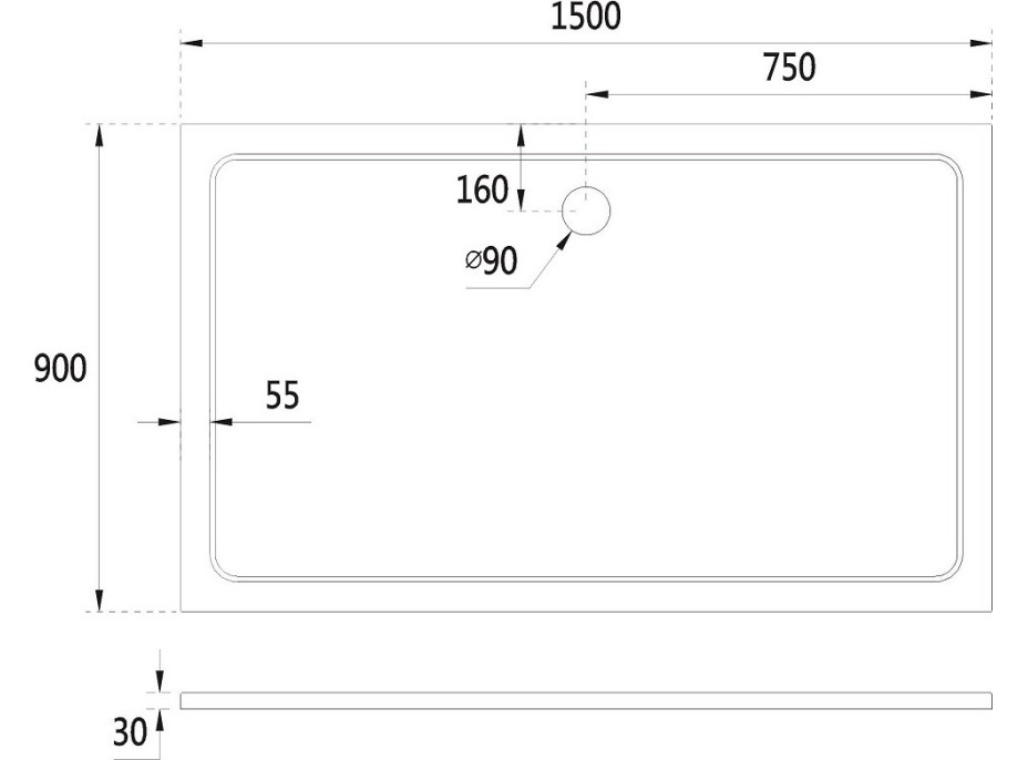 Obdĺžniková mramorová sprchová vanička VENETS - 150x90 cm