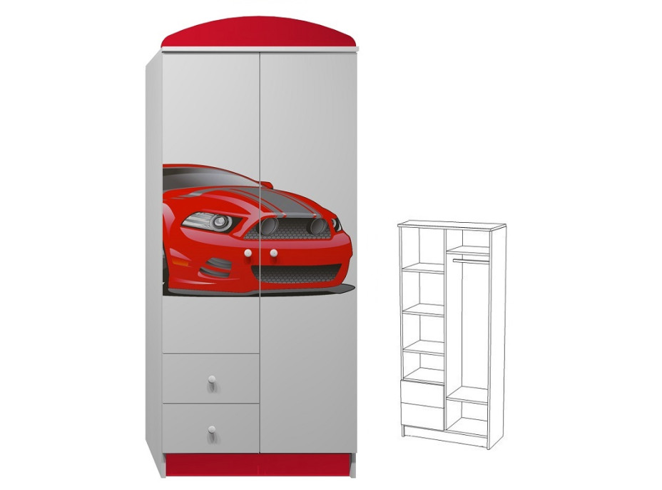 Šatníková skriňa ČERVENÝ ŠPORTIAK - TYP E, červená / biela